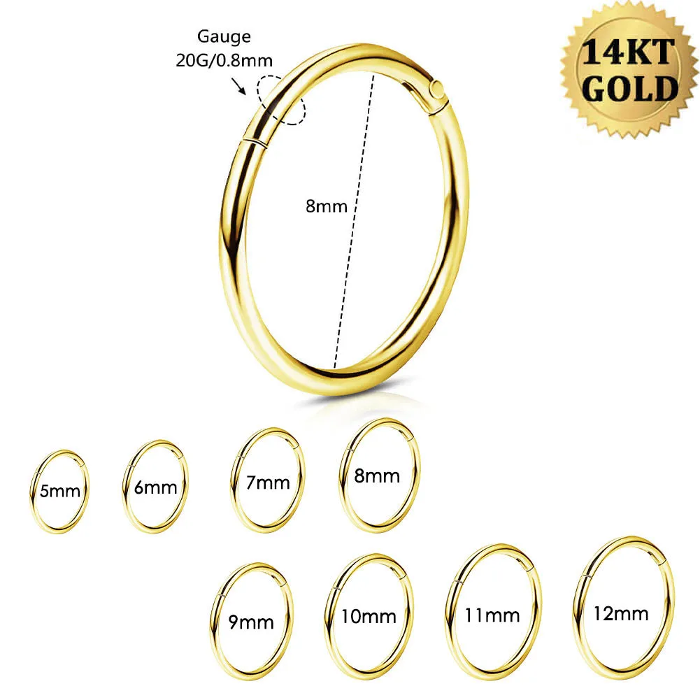 14K Solid Gold 20G Minimalist Nose Hoop Ring