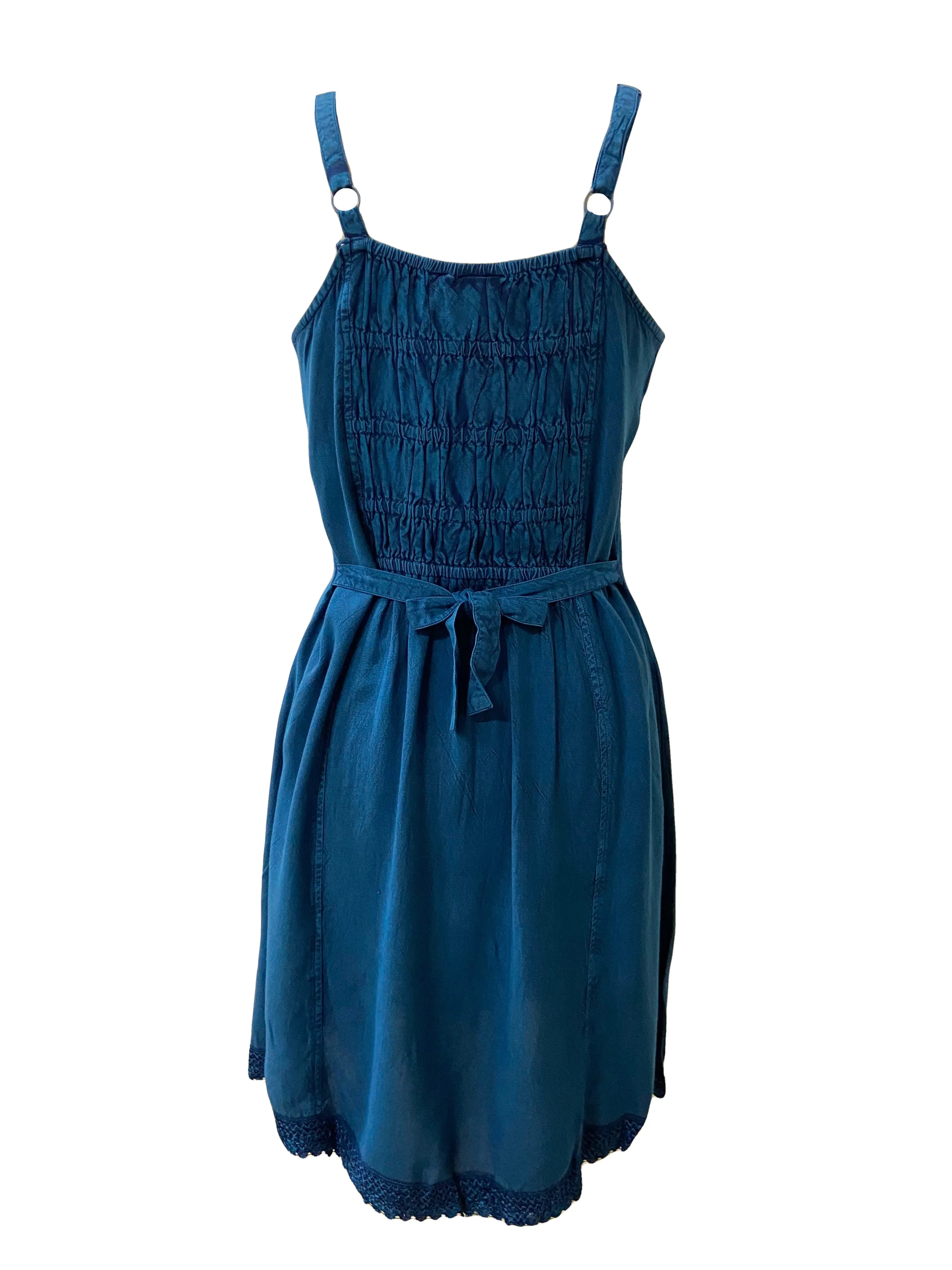18 6020 DR Bohemian Medieval Spaghetti Strap V-Neckline Embroidered Mid Calf Dress