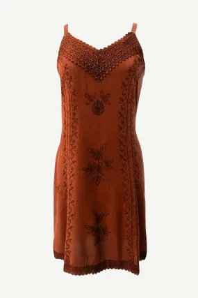 18 6020 DR Bohemian Medieval Spaghetti Strap V-Neckline Embroidered Mid Calf Dress