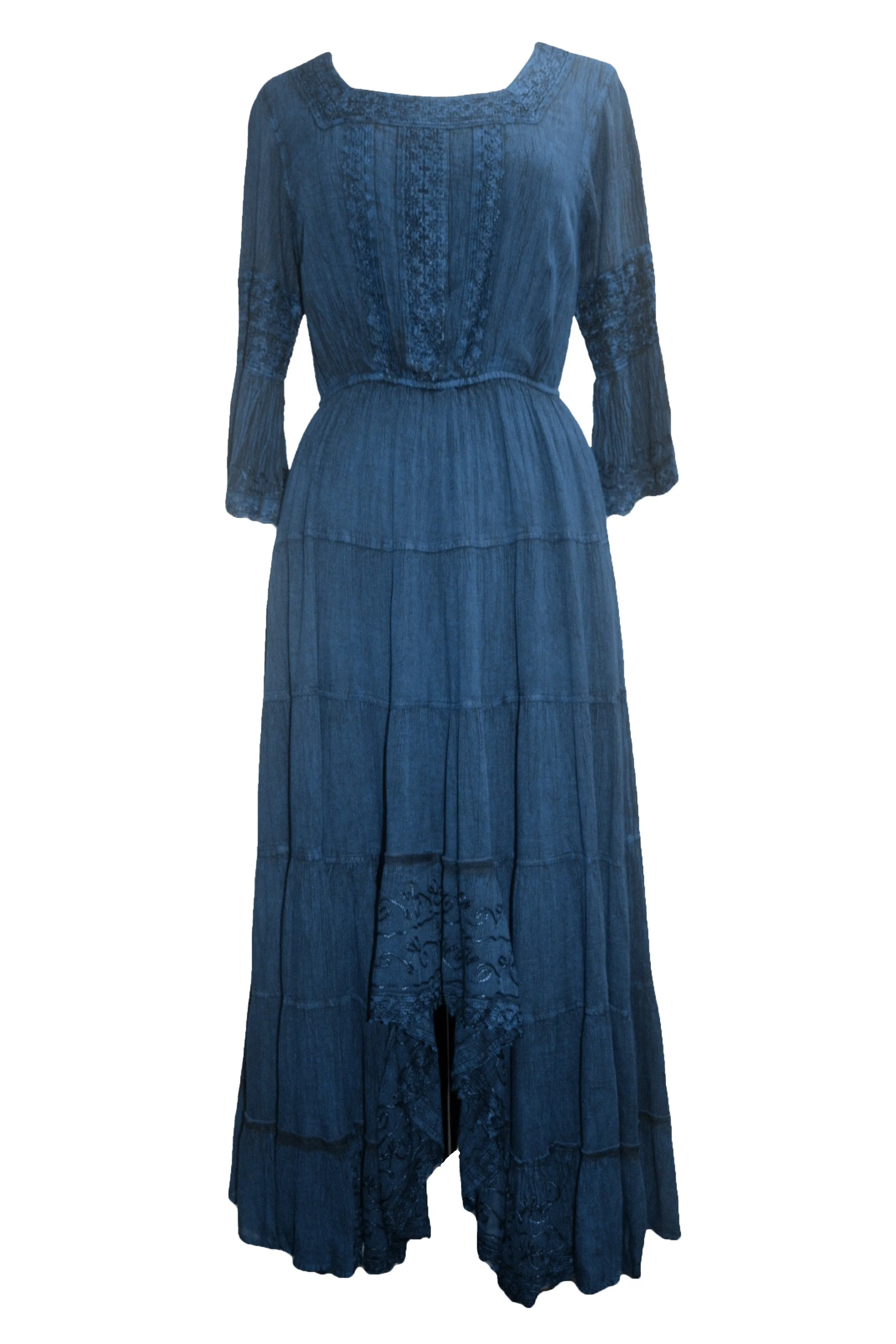 18 6022 DR Vintage Medieval Crepe High-Low Tier Lace Square Neckline Dress Gown