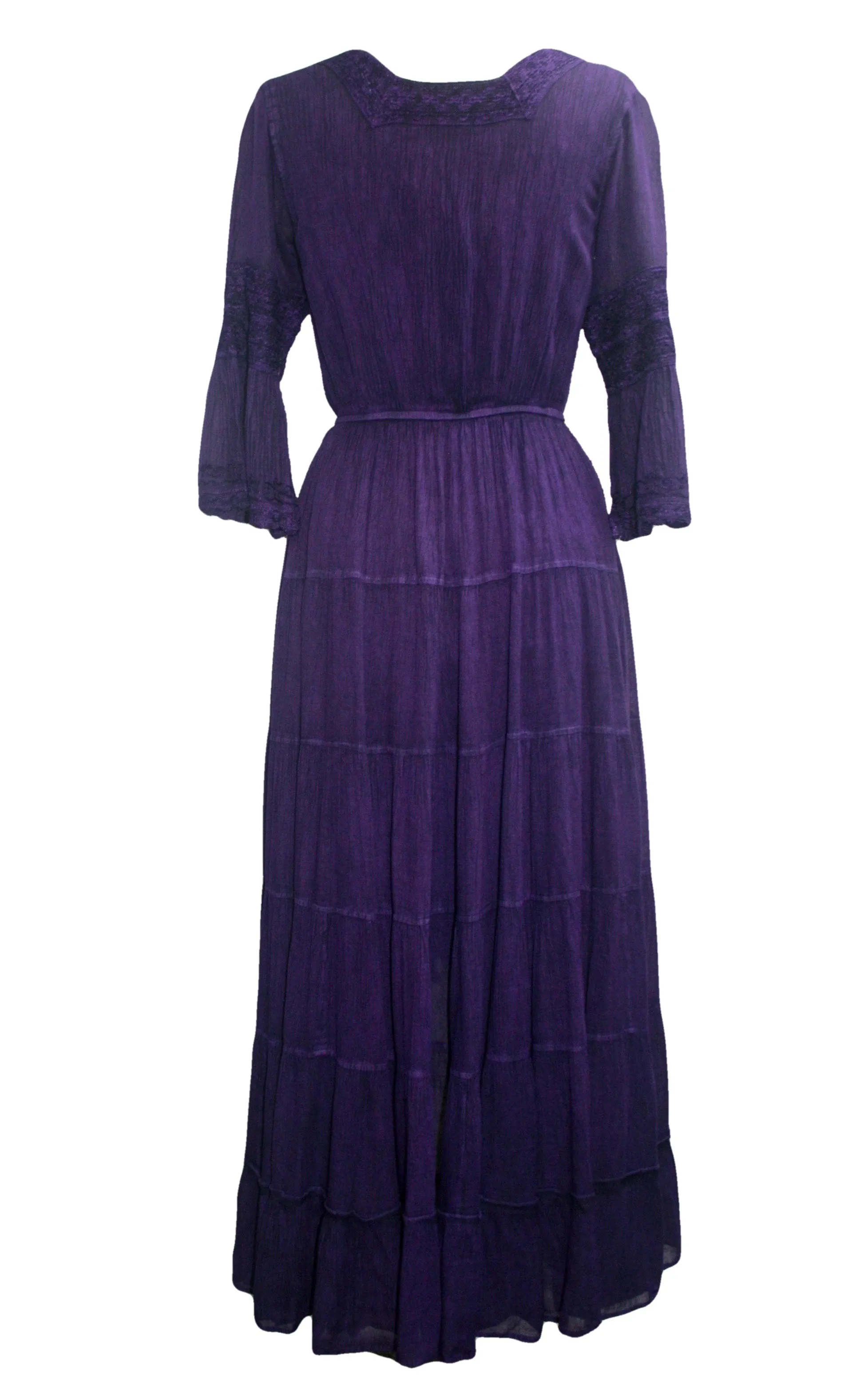 18 6022 DR Vintage Medieval Crepe High-Low Tier Lace Square Neckline Dress Gown
