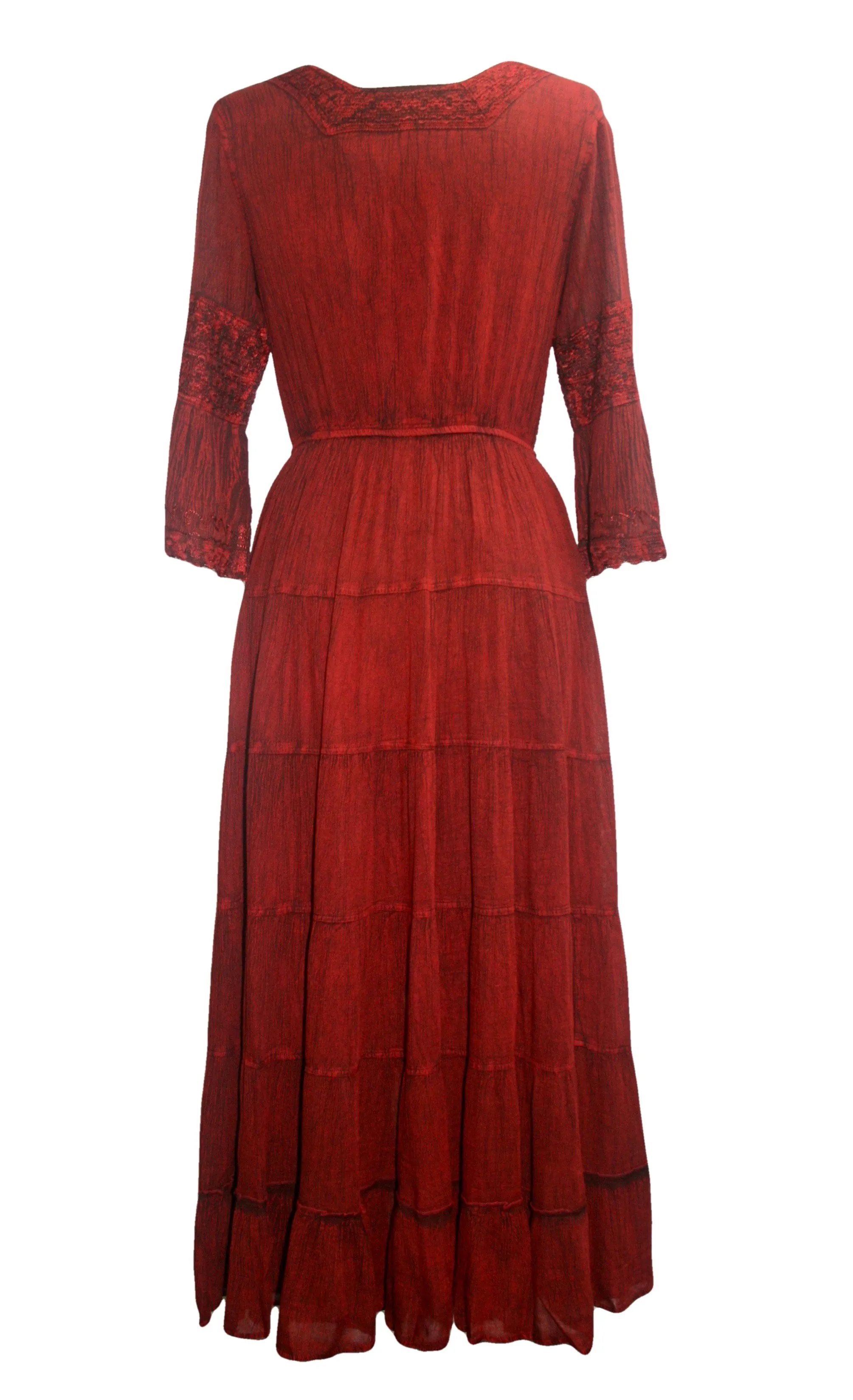 18 6022 DR Vintage Medieval Crepe High-Low Tier Lace Square Neckline Dress Gown