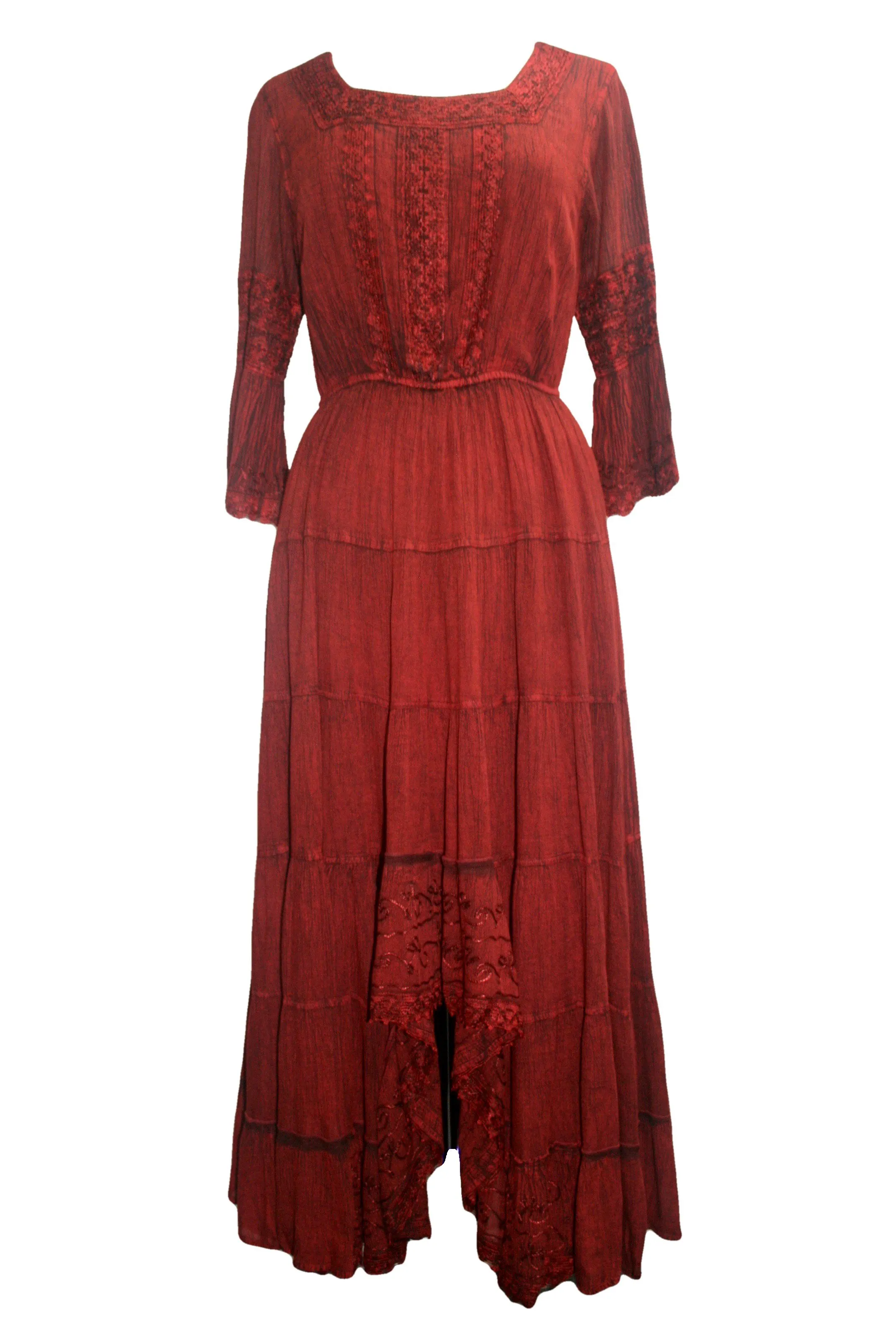 18 6022 DR Vintage Medieval Crepe High-Low Tier Lace Square Neckline Dress Gown