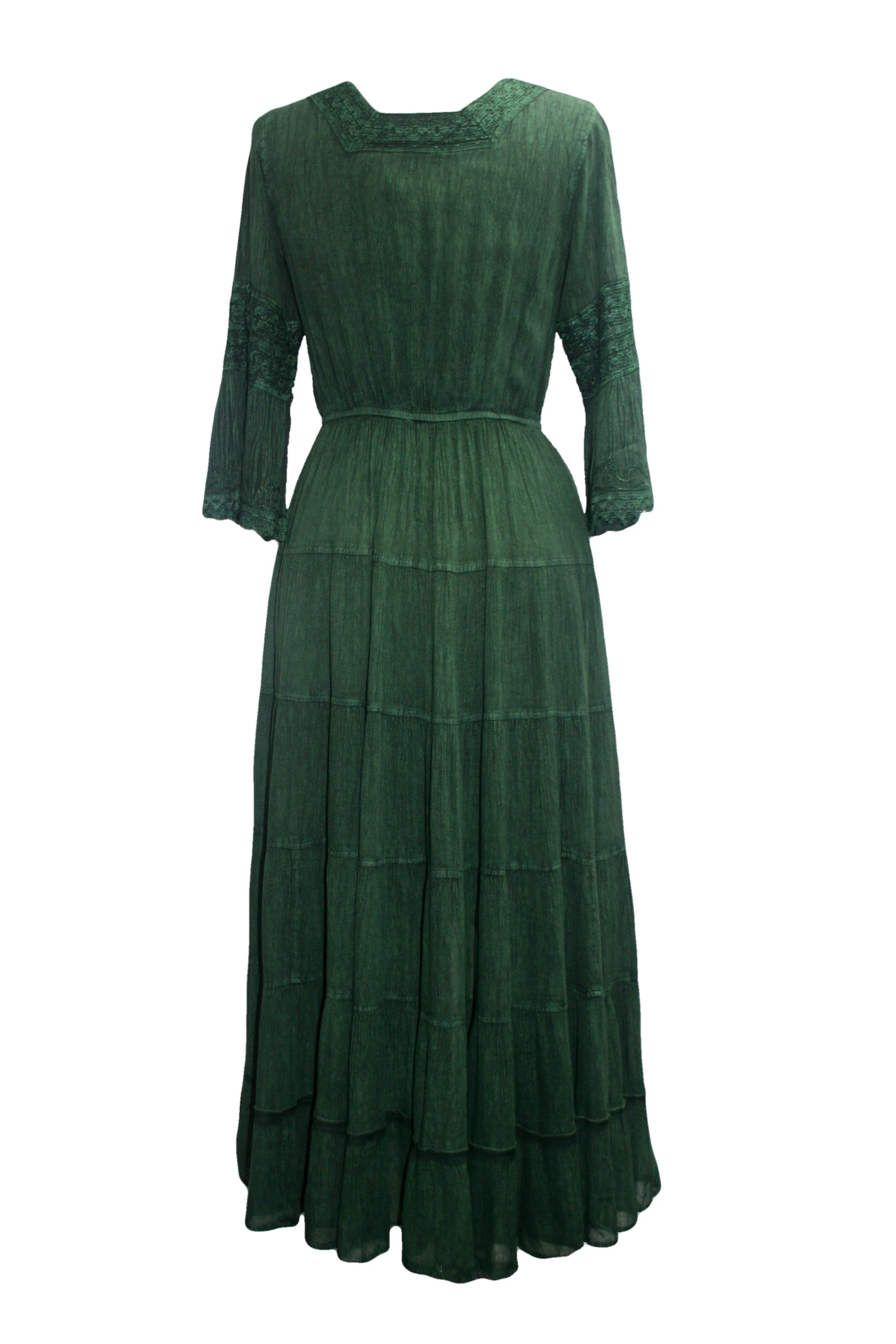18 6022 DR Vintage Medieval Crepe High-Low Tier Lace Square Neckline Dress Gown