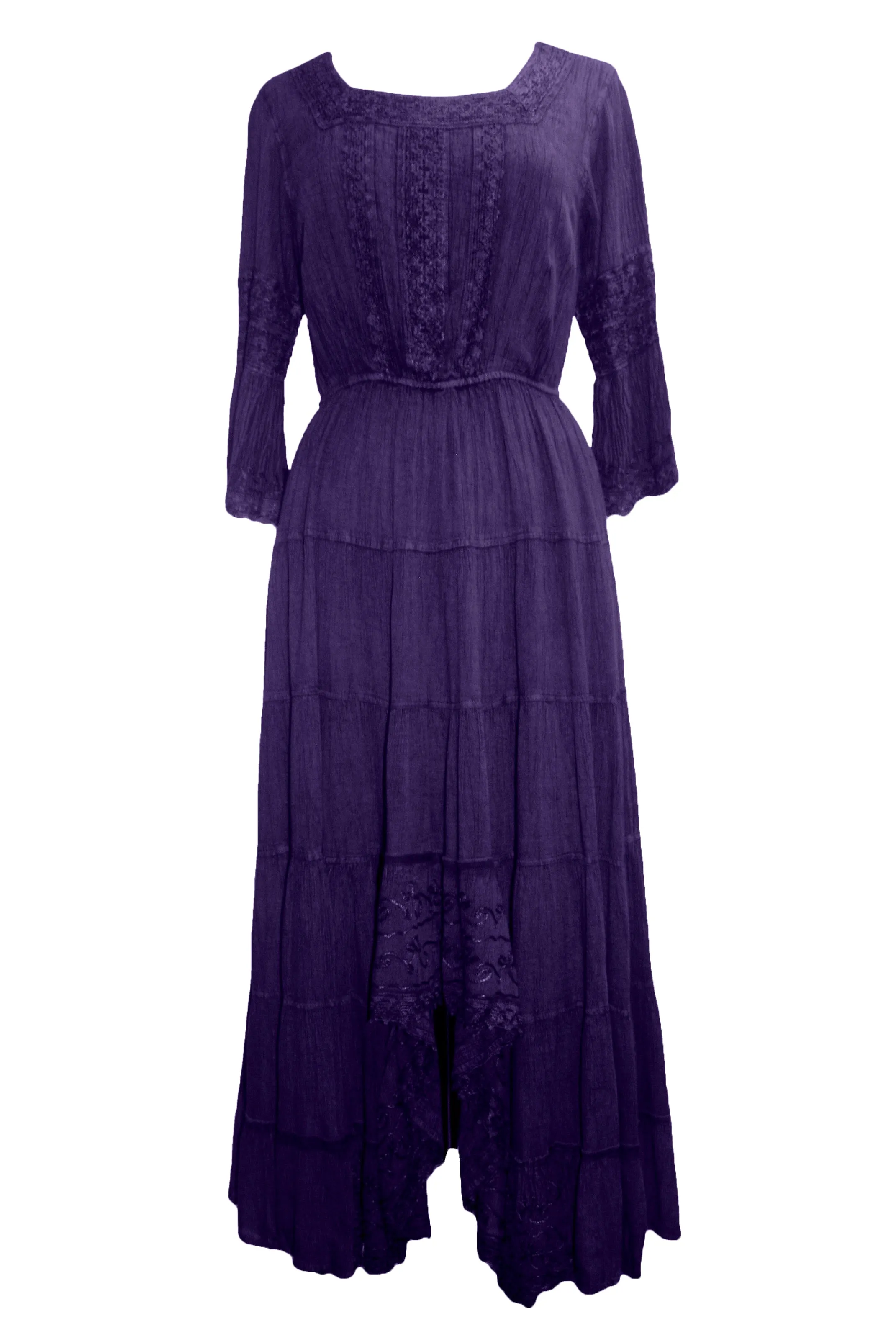 18 6022 DR Vintage Medieval Crepe High-Low Tier Lace Square Neckline Dress Gown
