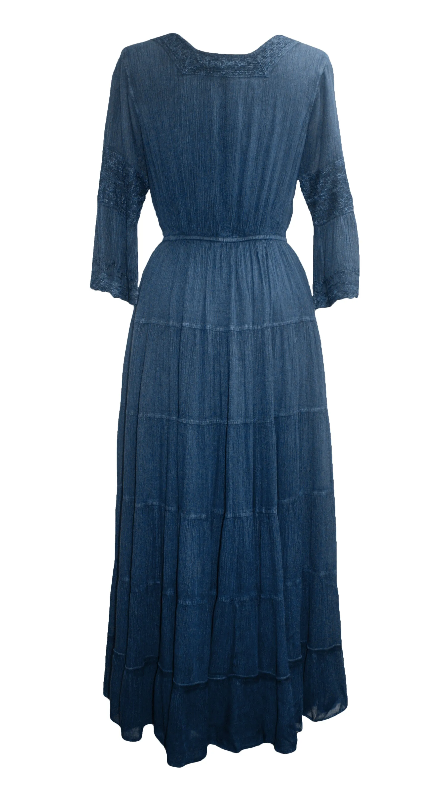 18 6022 DR Vintage Medieval Crepe High-Low Tier Lace Square Neckline Dress Gown
