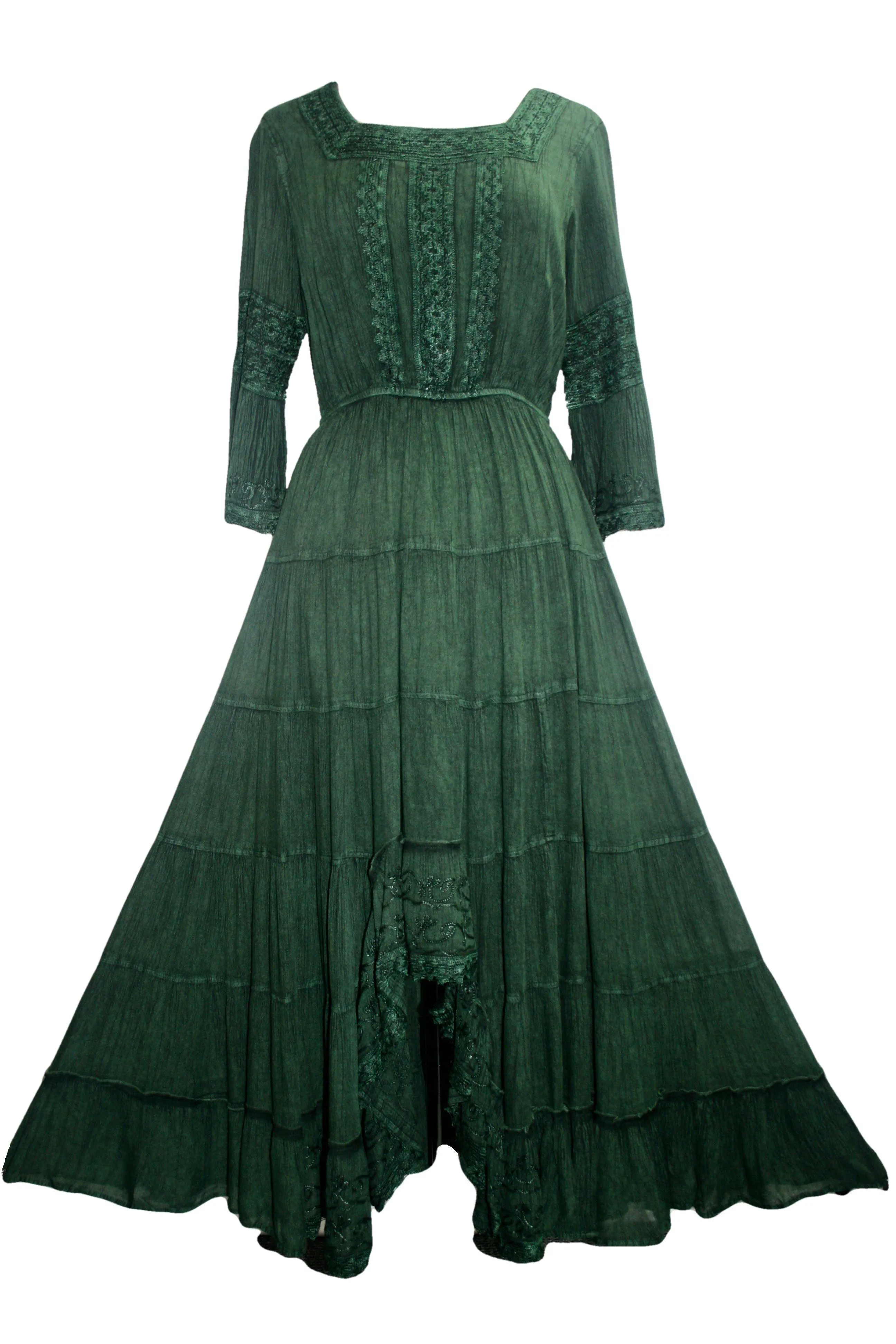 18 6022 DR Vintage Medieval Crepe High-Low Tier Lace Square Neckline Dress Gown