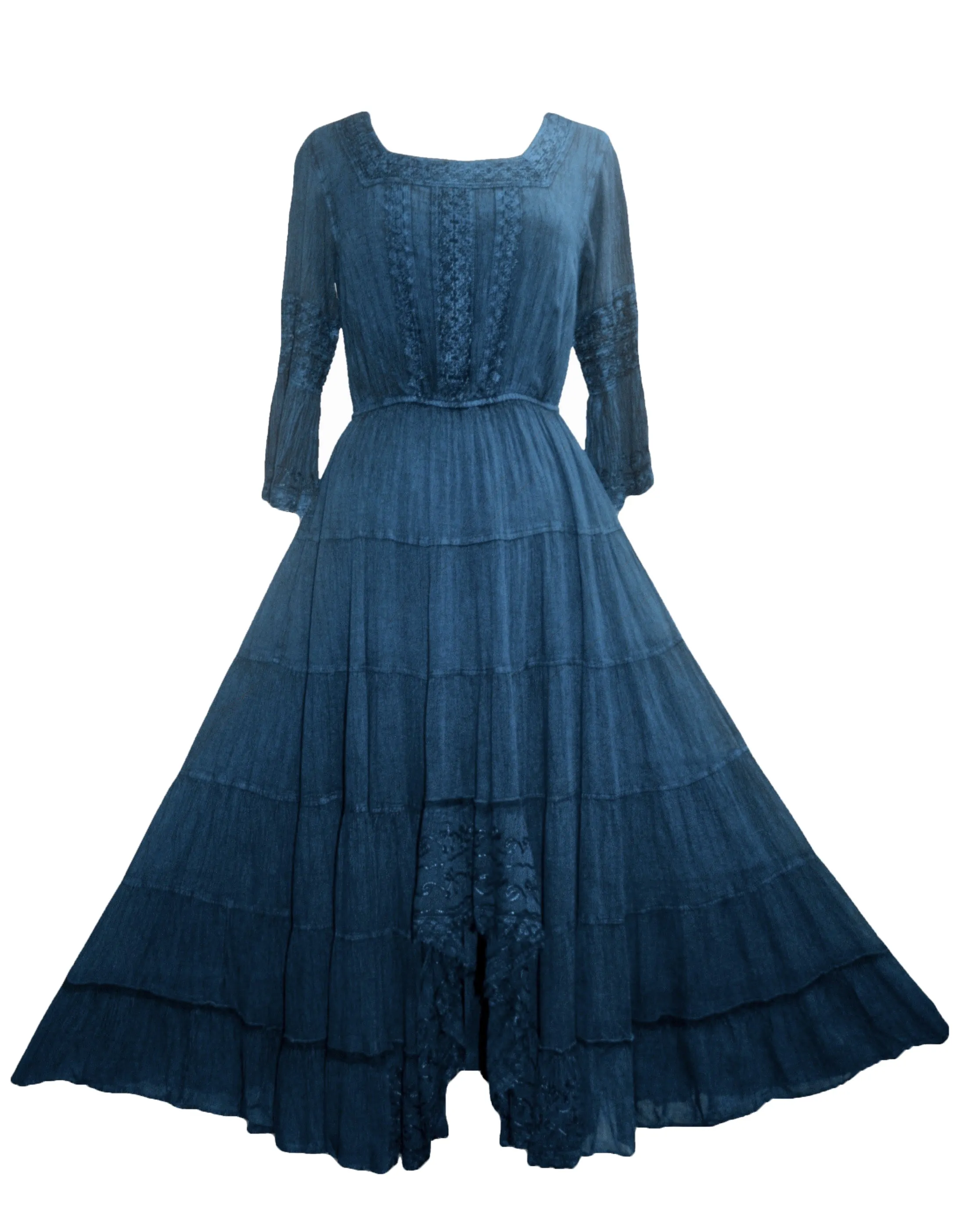 18 6022 DR Vintage Medieval Crepe High-Low Tier Lace Square Neckline Dress Gown