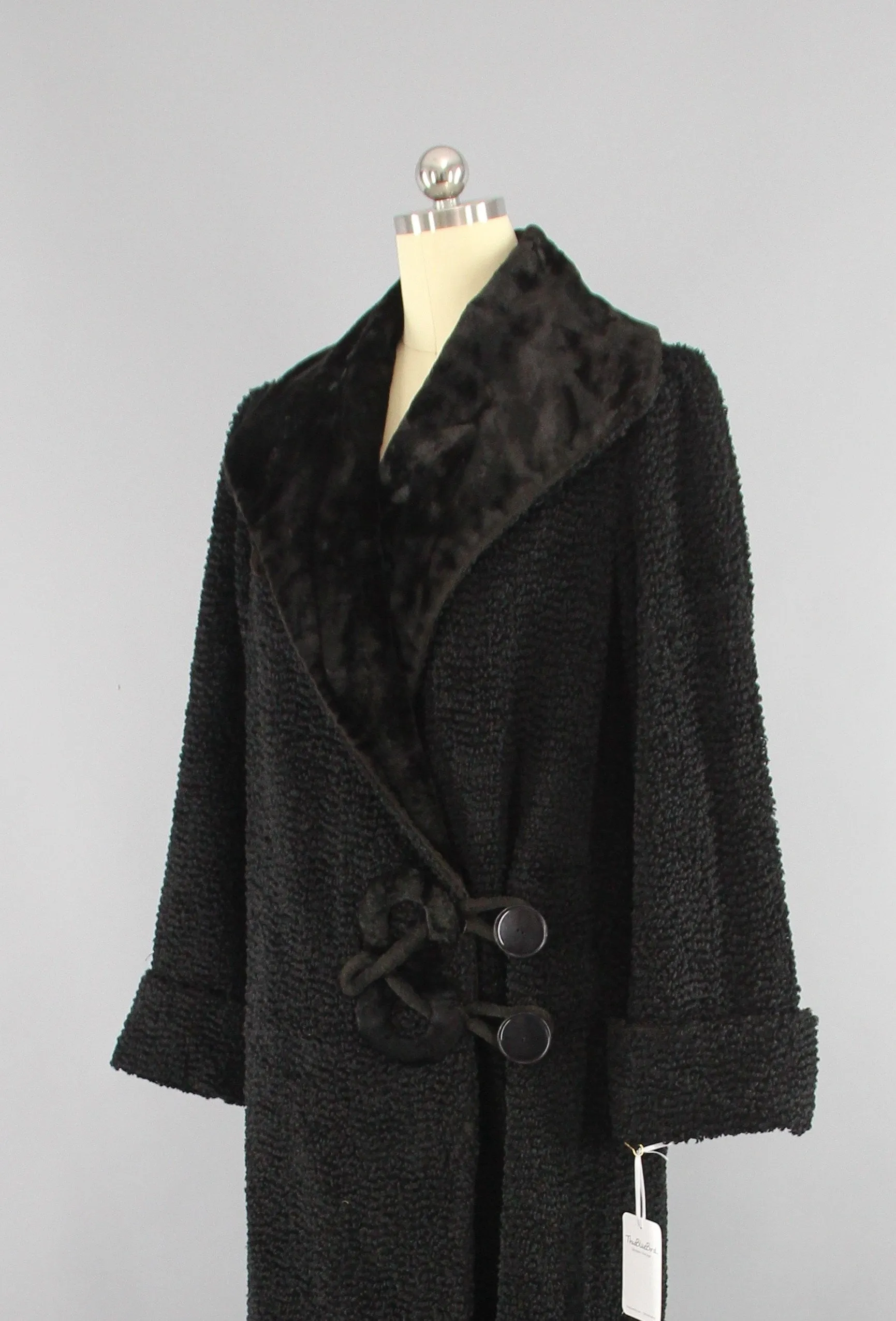 Vintage 1910s Edwardian Black Persian Lamb Coat with Curly Fur - Antique Fashion