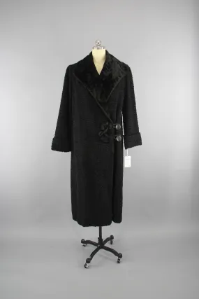 Vintage 1910s Edwardian Black Persian Lamb Coat with Curly Fur - Antique Fashion