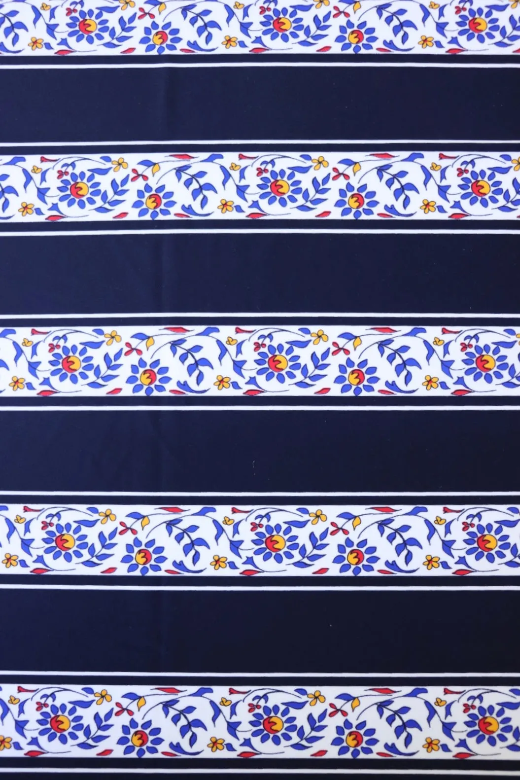 1YD PRECUT; Flower Stencil & Navy Stripe Nylon Spandex Tricot | Designer Deadstock