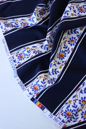 1YD PRECUT; Flower Stencil & Navy Stripe Nylon Spandex Tricot | Designer Deadstock