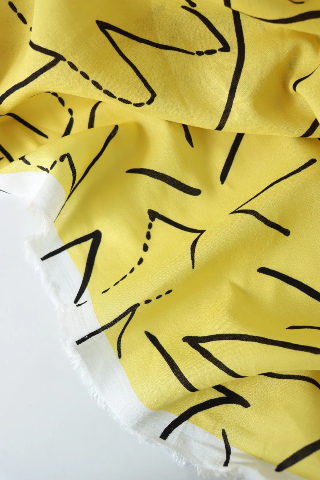 1YD PRECUT; Funky Lines On Yellow Linen Cotton