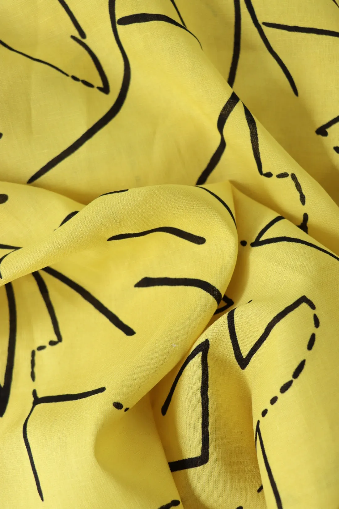 1YD PRECUT; Funky Lines On Yellow Linen Cotton