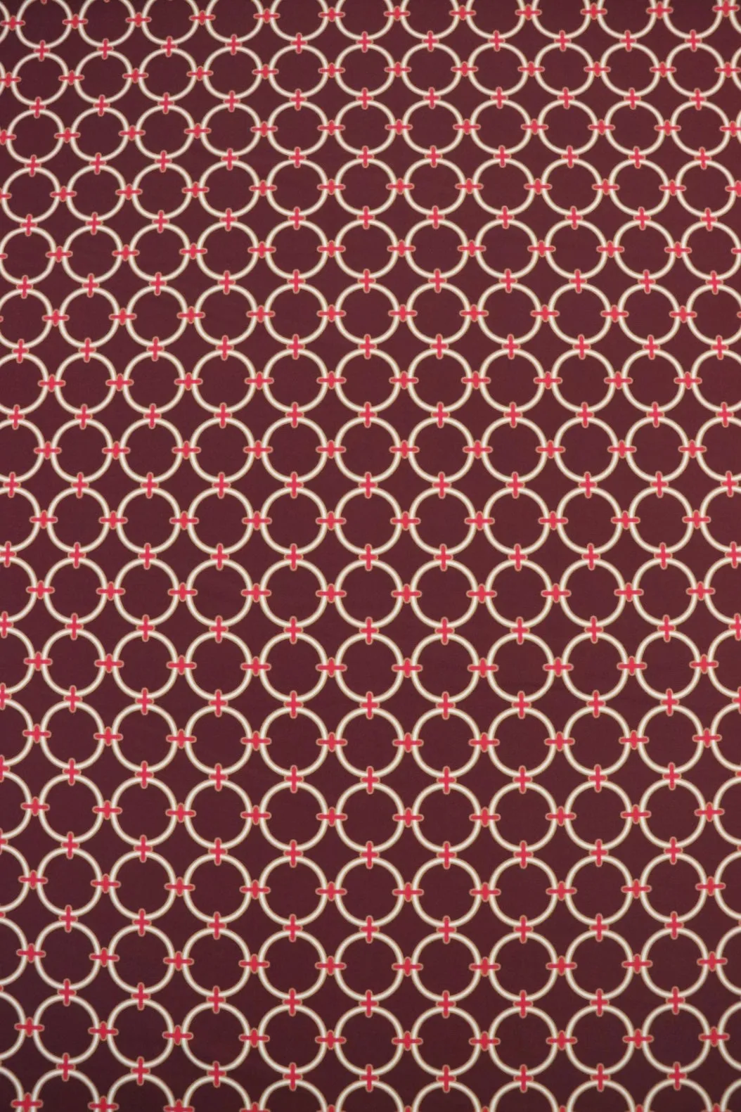 1YD PRECUT; White Rings on Maroon Nylon Spandex Tricot | Designer Deadstock