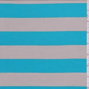 2 1/4 YD PC-Tan/Turquoise Stripe Rayon Jersey Knit Fabric