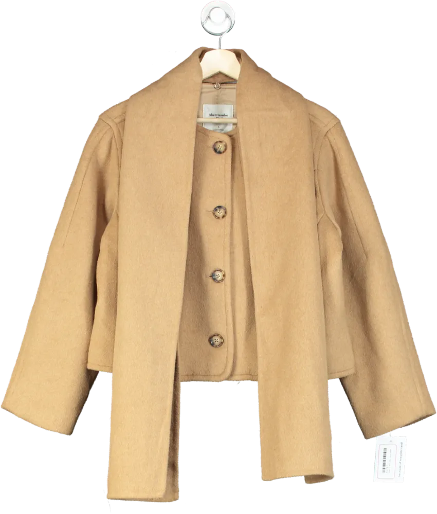 Abercrombie & Fitch Camel Wool Blend Cropped Coat UK S
