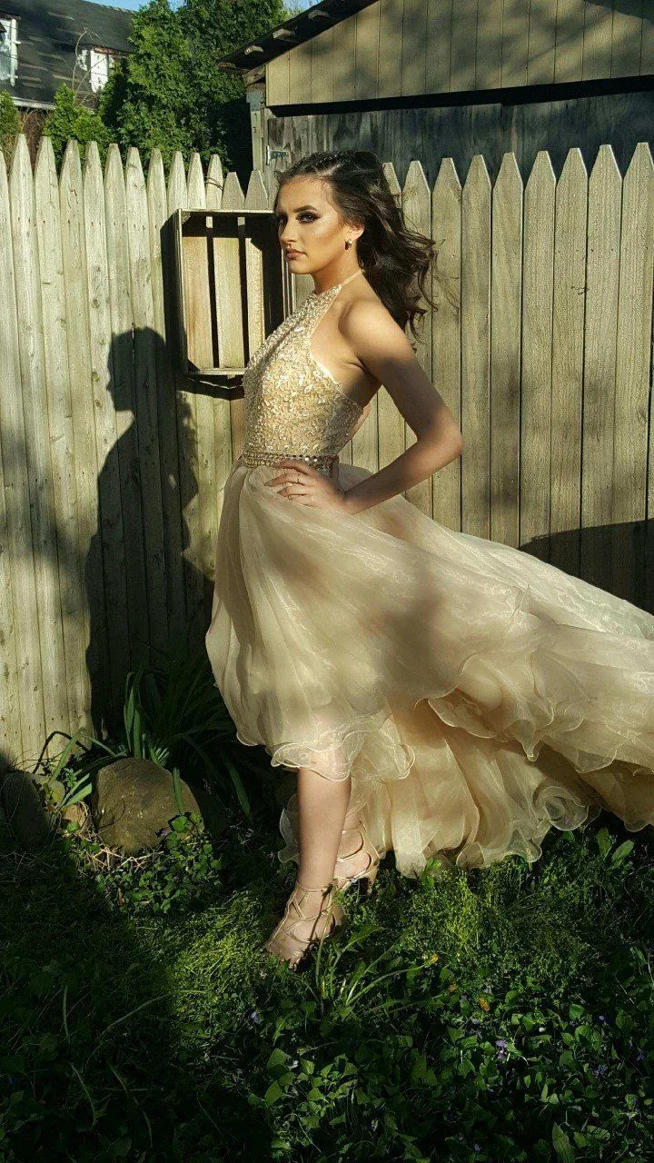 Affordable Beautiful Halter Beaded High Low Long Evening Prom Dress, WG789