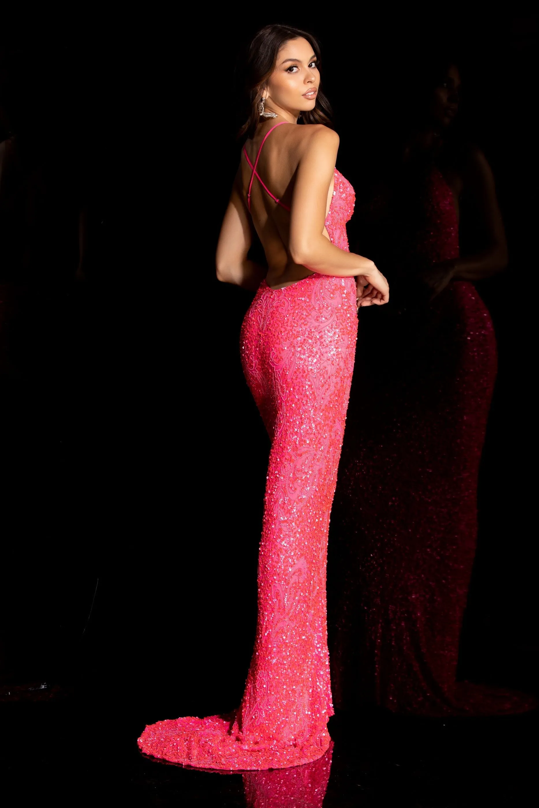 Aleta 274 Prom Fitted Sequin Formal Evening Long Gown Bright Pink
