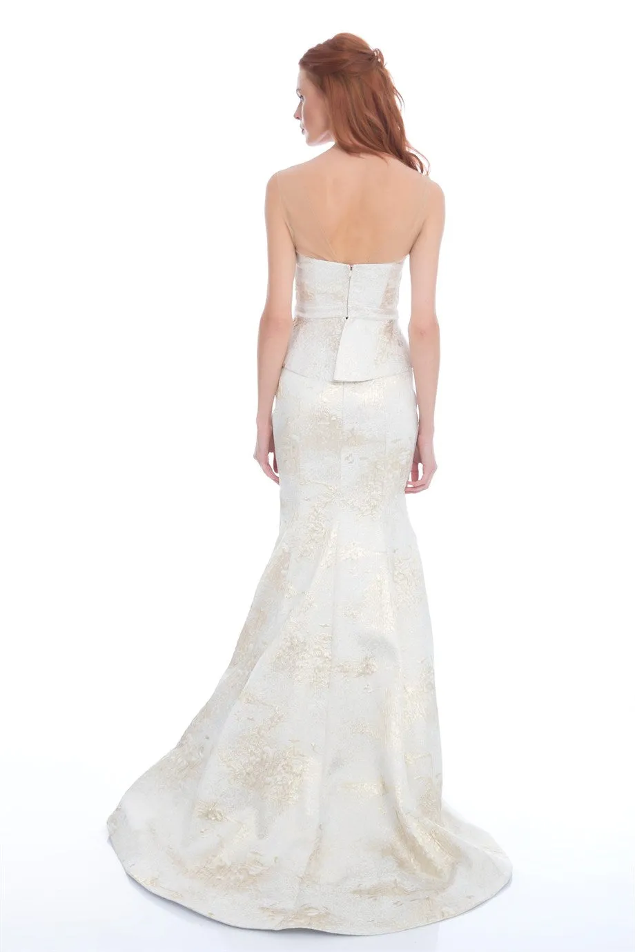 Angelino Ecru Jacquard Stone Bustier Team Evening Dress