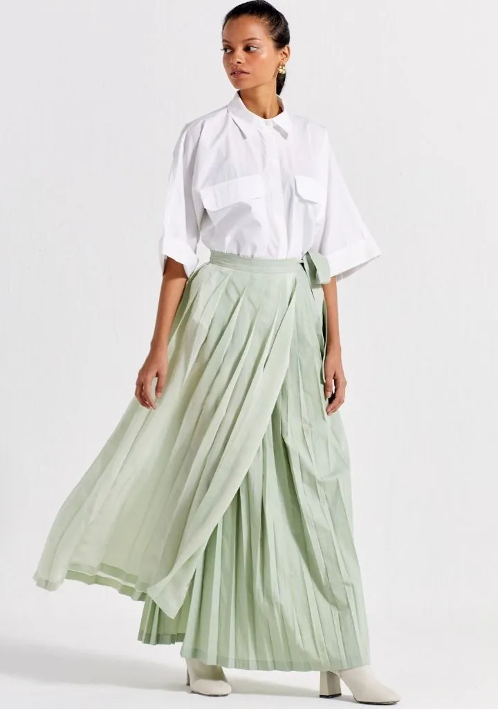 Asymmetric Pleat Skirt Pant
