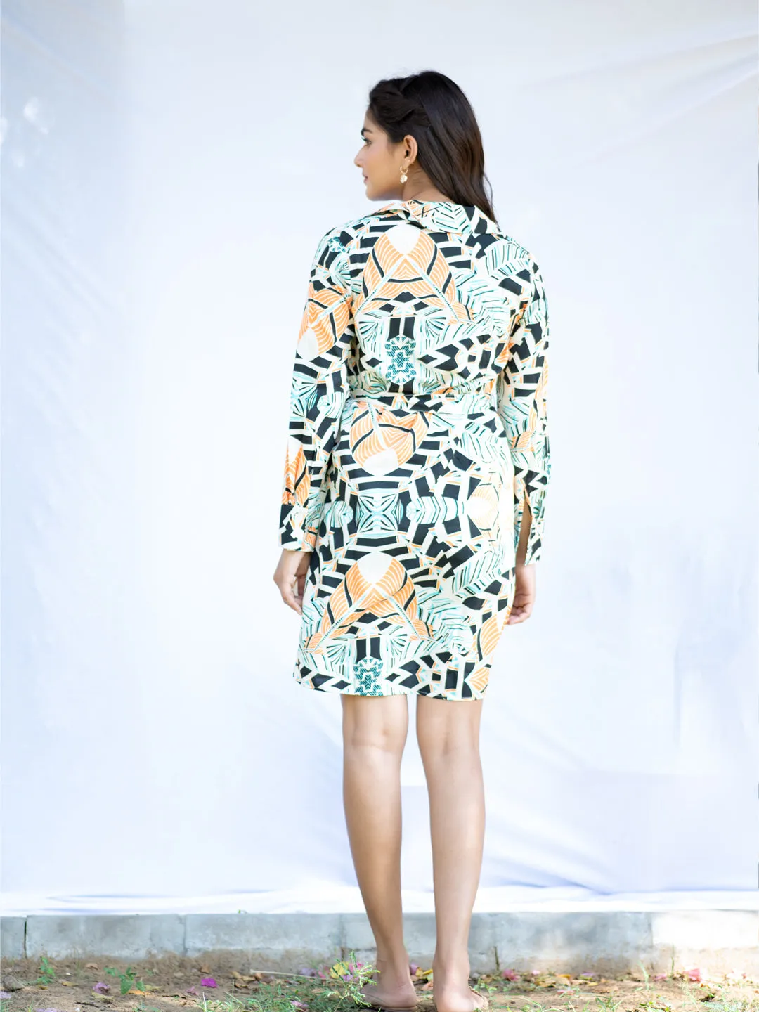 Avant-Garde Printed Shirt Dress With Belt