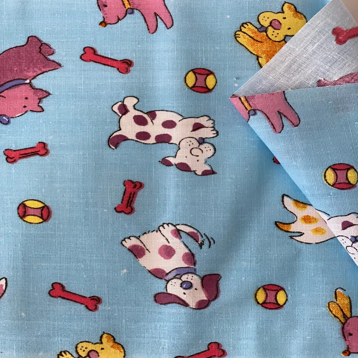 Baby Blue Puppy Bone Print Poly Cotton Fabric