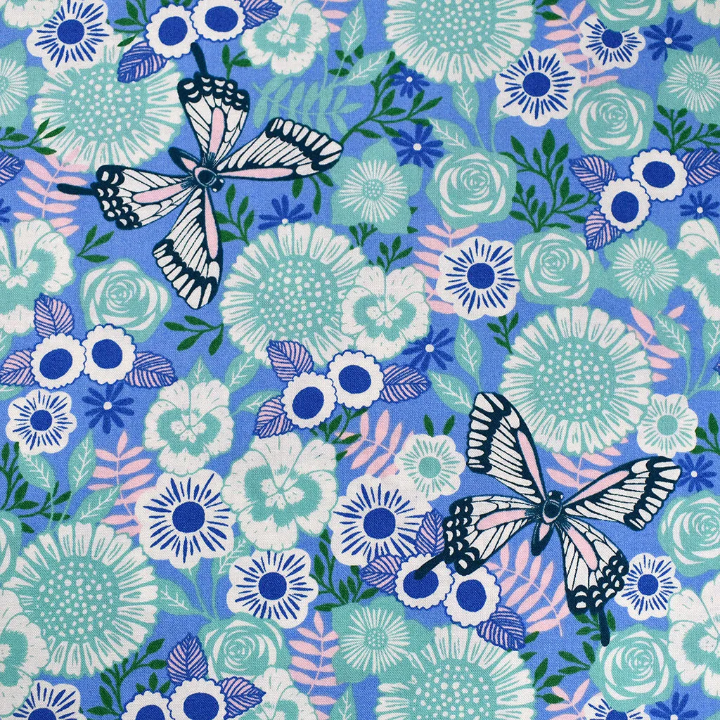 Backyard Butterfly Garden Premium Cotton Periwinkle