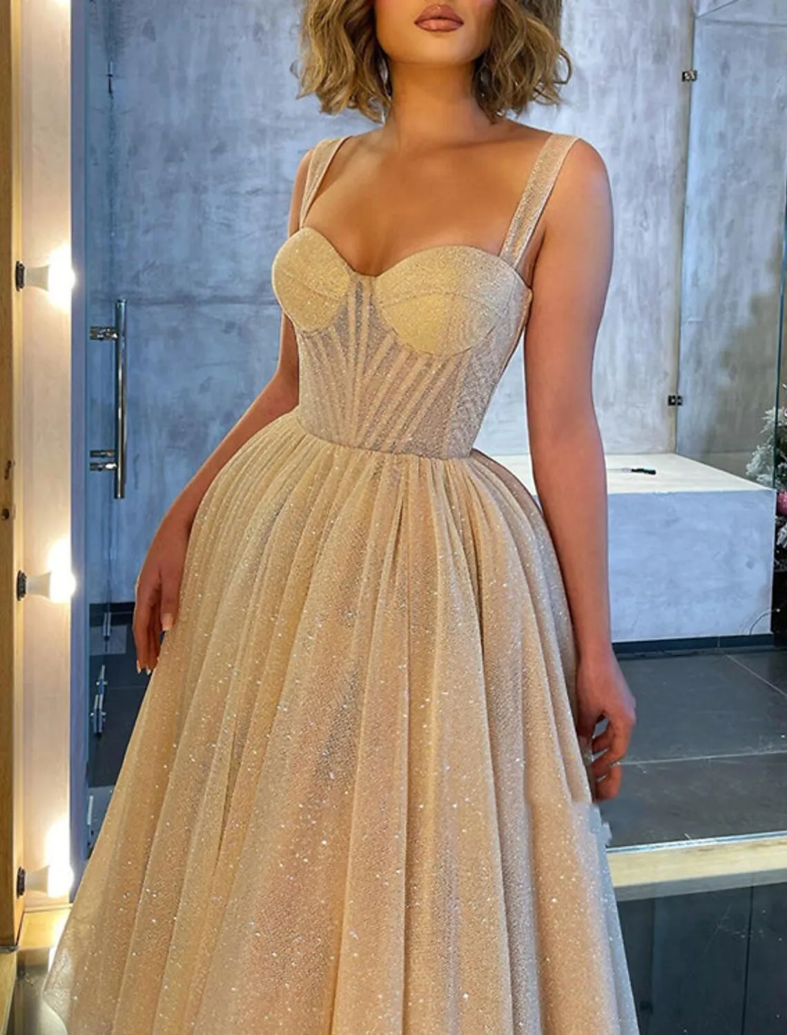 Ball Gown Prom Dresses Formal Women's Dresses Wedding Guest Wedding Party Ankle Length Sleeveless Spaghetti Strap Tulle with Glitter Sequin