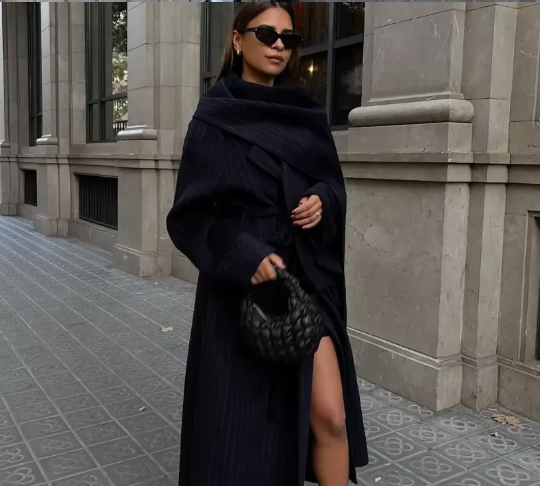 Elegant Pin-Striped Belala Wool Blend Coat