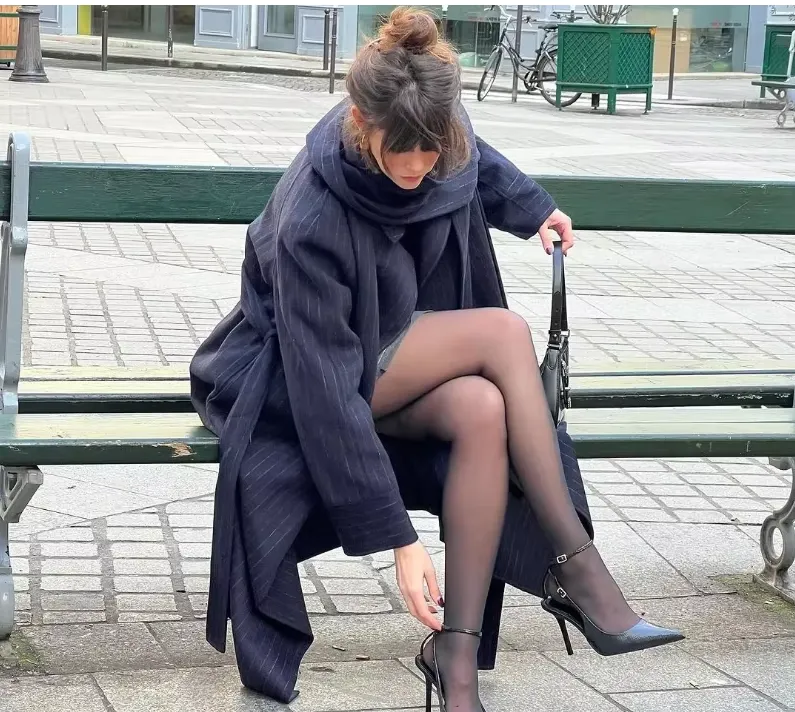 Elegant Pin-Striped Belala Wool Blend Coat