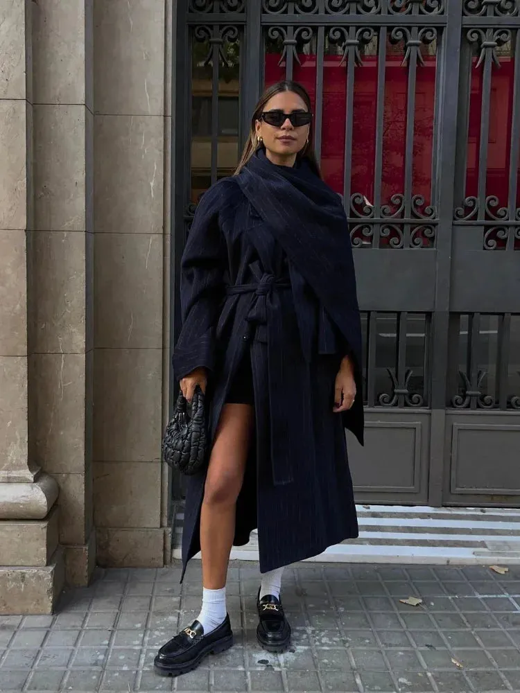 Elegant Pin-Striped Belala Wool Blend Coat