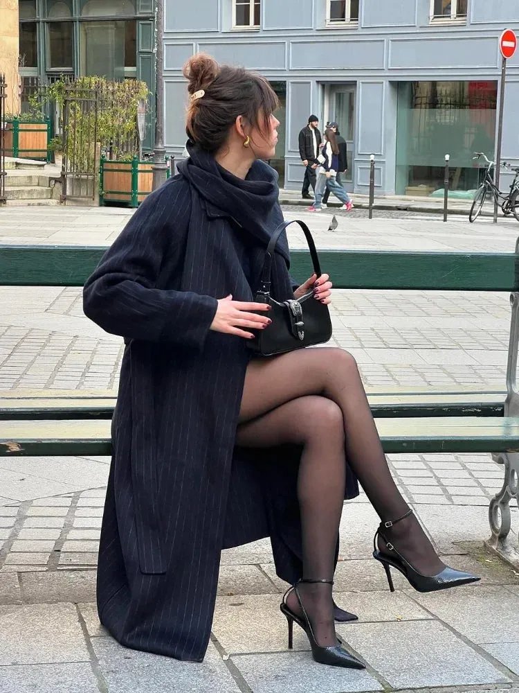 Elegant Pin-Striped Belala Wool Blend Coat