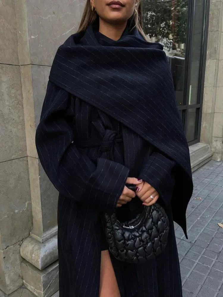 Elegant Pin-Striped Belala Wool Blend Coat