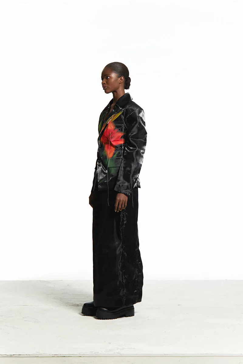 BLACK ORGANZA MAXI SHIRT WITH BLACK SLIT
