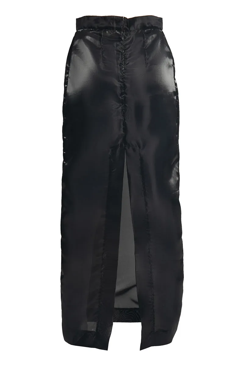 BLACK ORGANZA MAXI SHIRT WITH BLACK SLIT