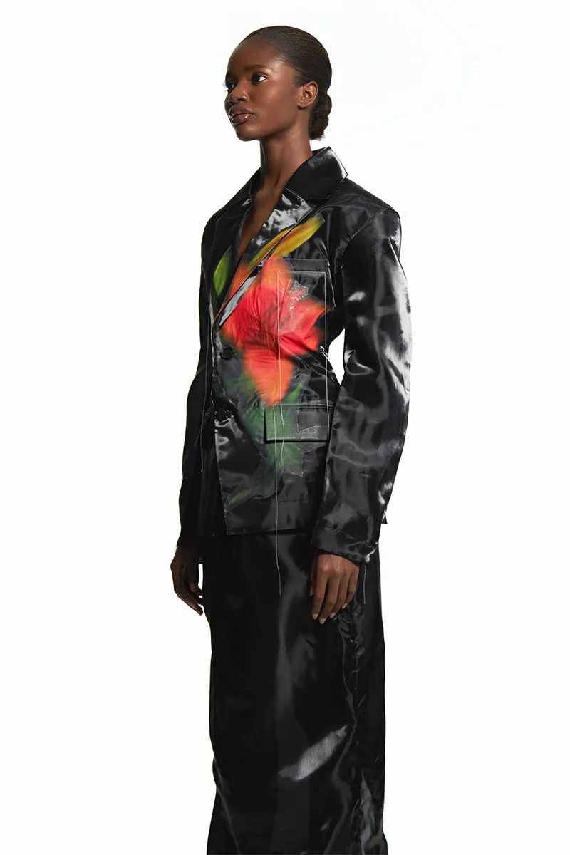 BLACK ORGANZA MAXI SHIRT WITH BLACK SLIT