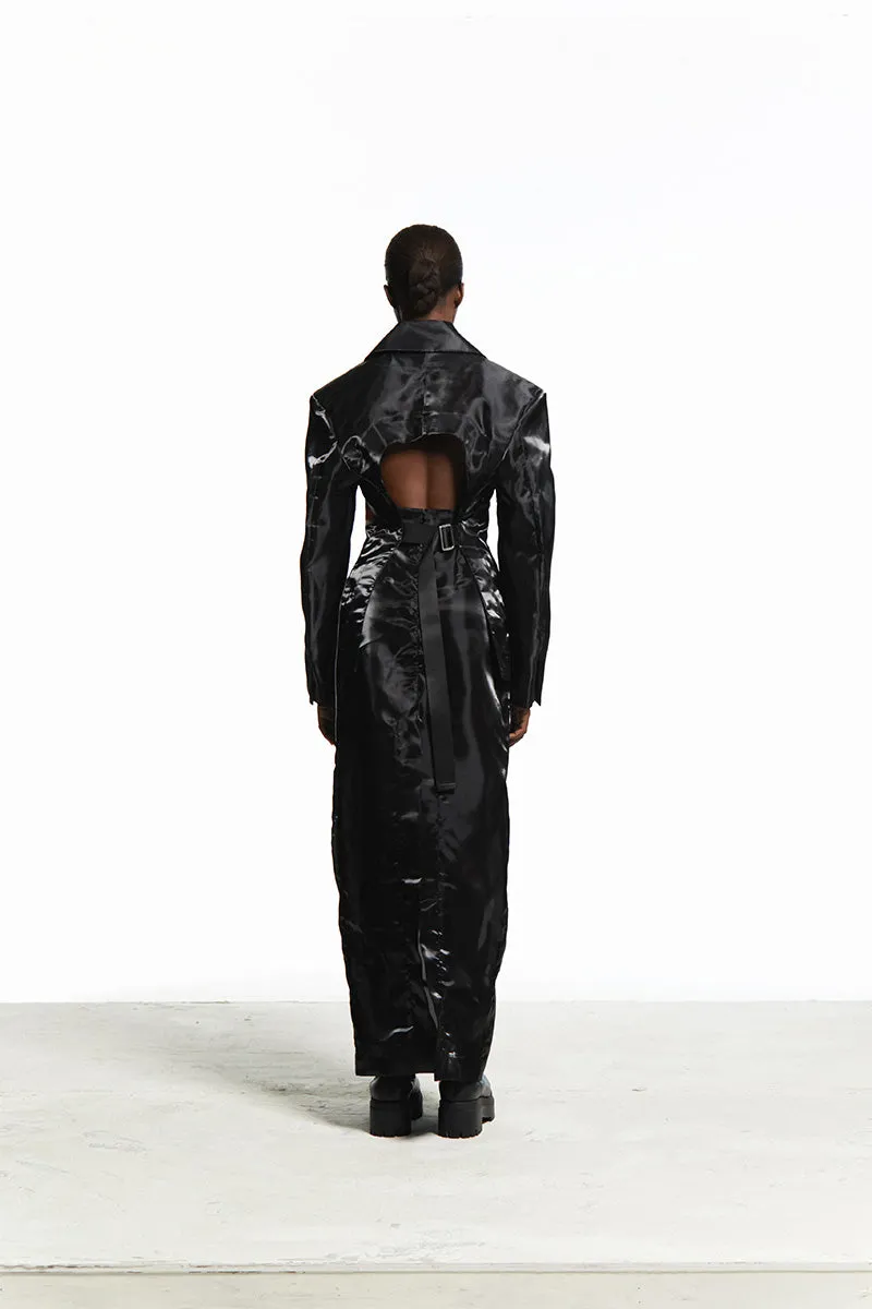 BLACK ORGANZA MAXI SHIRT WITH BLACK SLIT