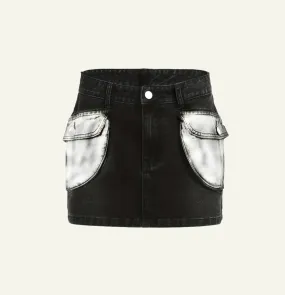 Black Silvery Denim Mini Skirt