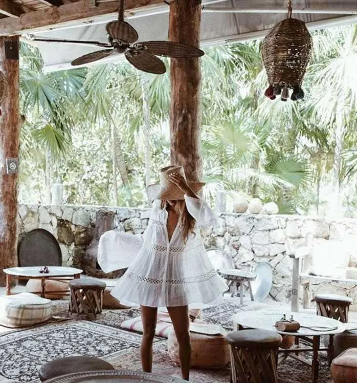 Bohemian Eyelet Casual Beach Dress Coverups Beachwear