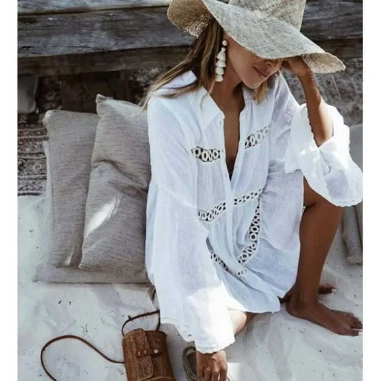 Bohemian Eyelet Casual Beach Dress Coverups Beachwear