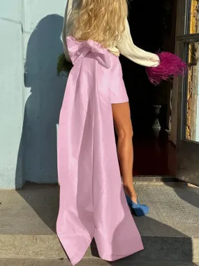 Bow Splice Mini New Pink Temperament Sheath Party Elegant Satin Skirt