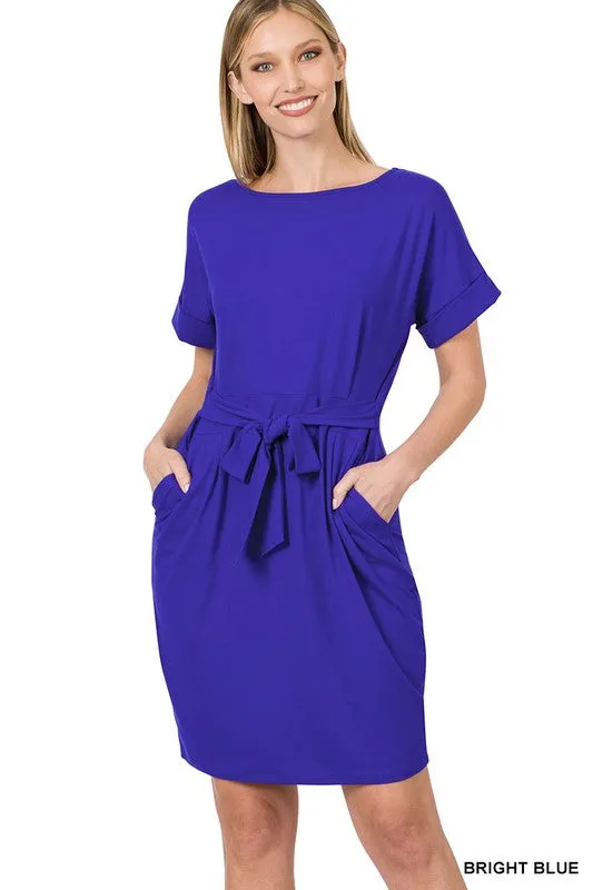 Brushed Tie-Belt Dress