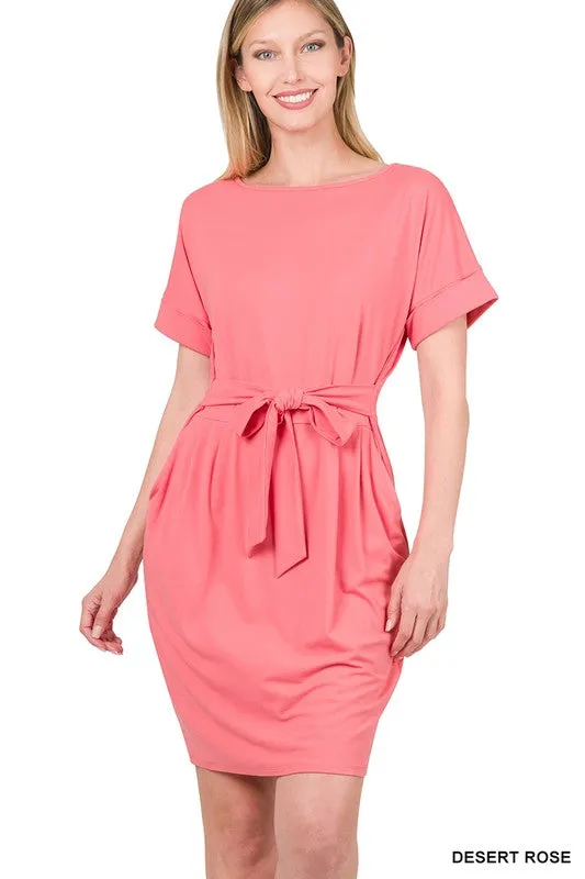 Brushed Tie-Belt Dress