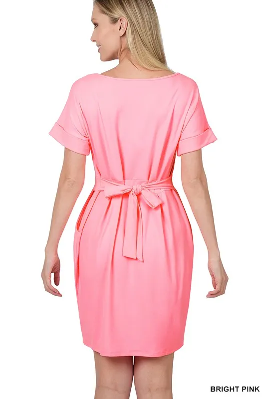 Brushed Tie-Belt Dress