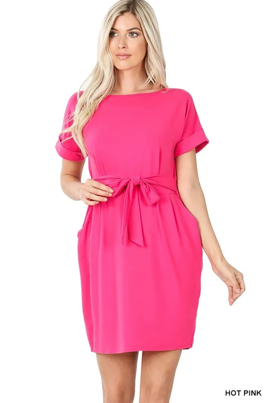 Brushed Tie-Belt Dress