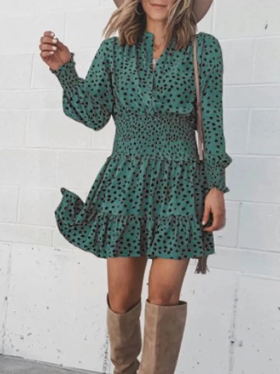 Button Long Sleeve Dresses