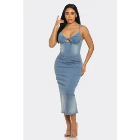 CASUAL LIGHT WASHED DENIM MIDI DRESS