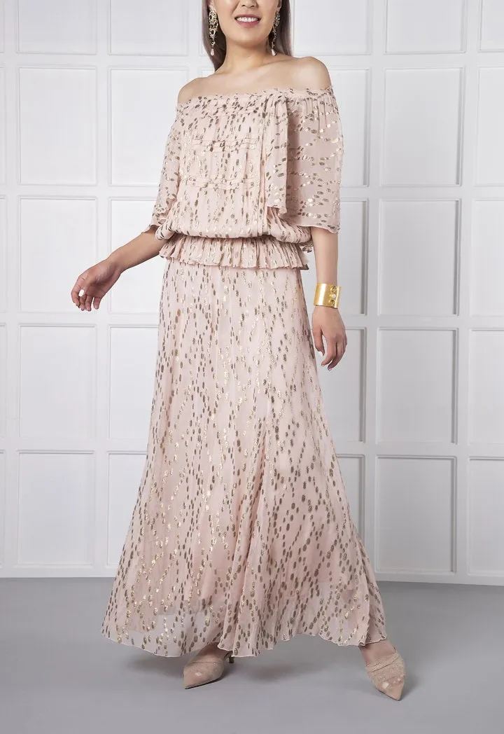 Choice Gold Lurex Oval Pattern Skirt Blush