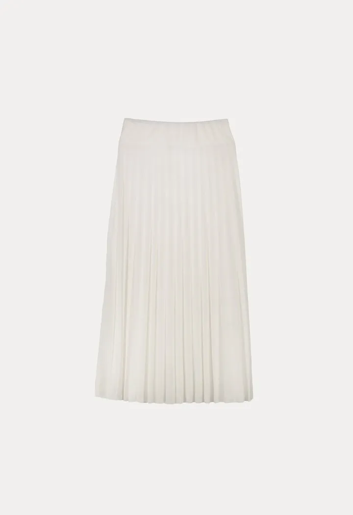 Choice Solid Color Knitted Pleated Long Skirt Off White
